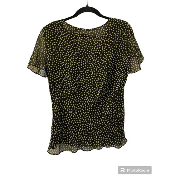 DANA BUCHMAN Black & Green Polka Dot Silk (2) Piece Set Skirt-10 /Top-12 - Picture 3 of 16